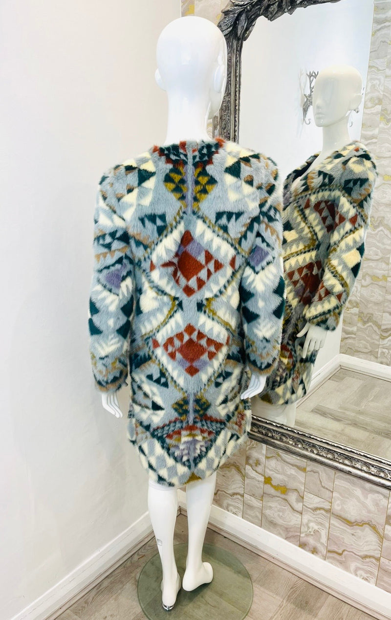 Yves Salomon Aztec Print Mink Fur Coat. Size 34FR