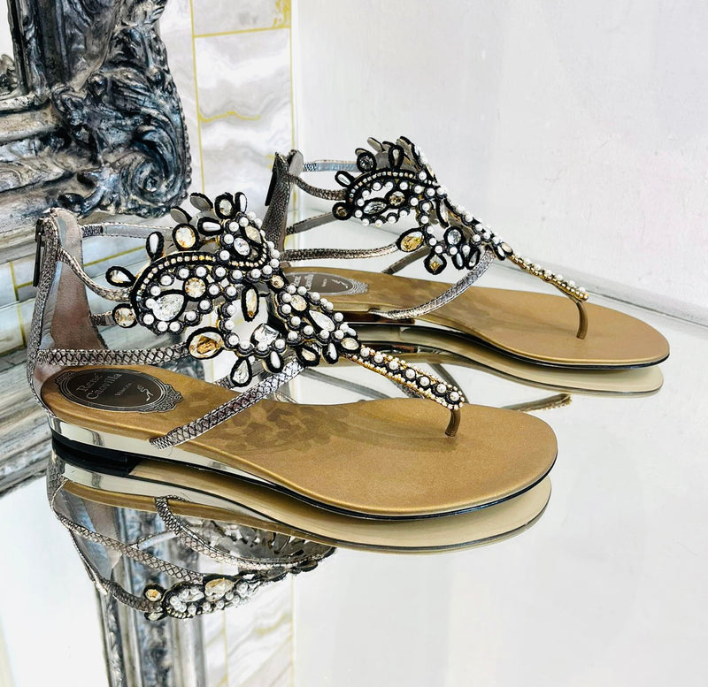 Rene Caovilla Snakeskin & Crystal Sandals. Size 37