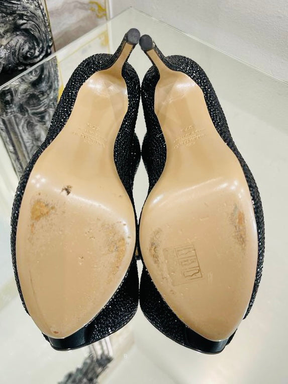 Valentino Full Crystal Peep Toe High Heels. Size 37.5