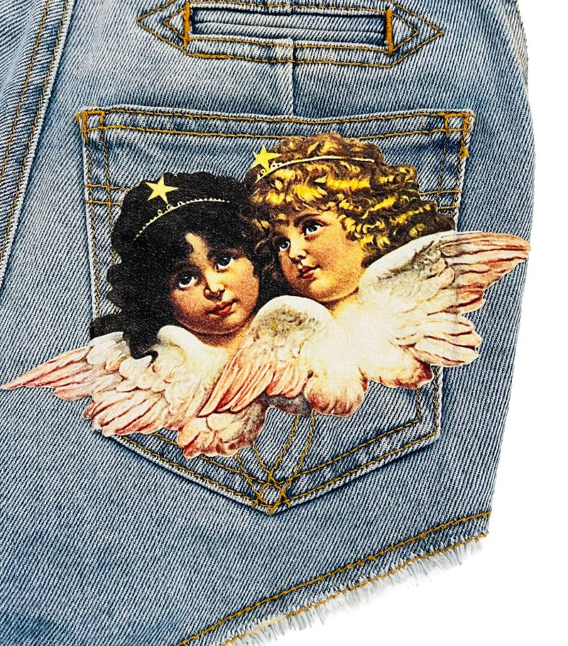 Fiorucci Angels Patch High Rise Denim Shorts. Size 23