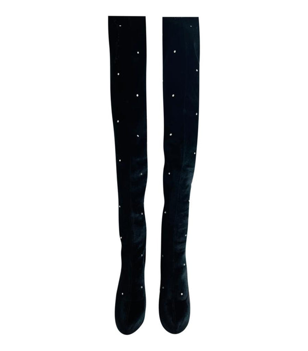 Charlotte Olympia Velvet Crystal Embellished Over-The-Knee Boots. Size 38.5