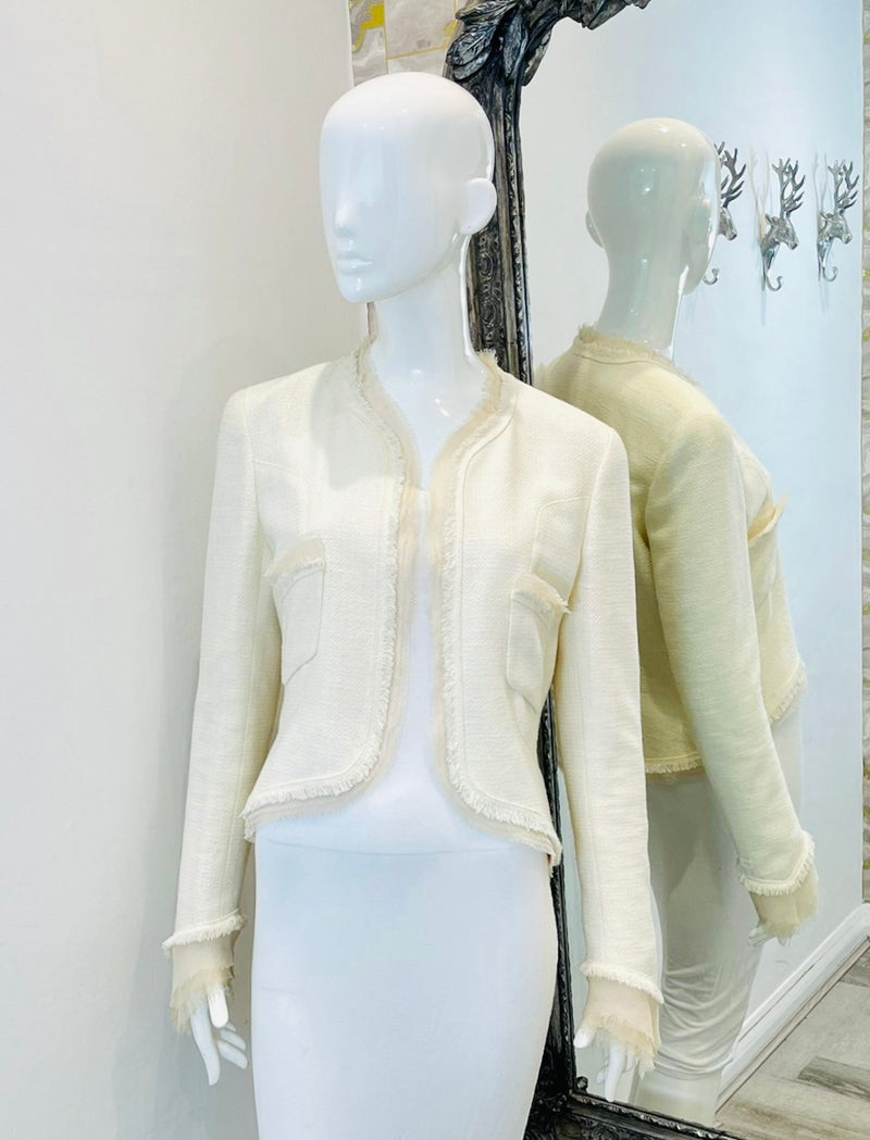 Chanel Silk Fringe Trimmed Cotton Jacket. Size 42FR