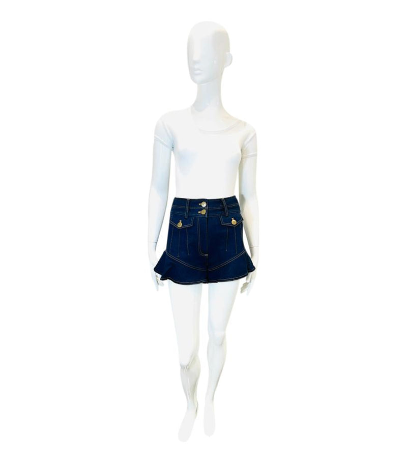 Self-Portrait Flounced Denim Shorts. Size 8UK