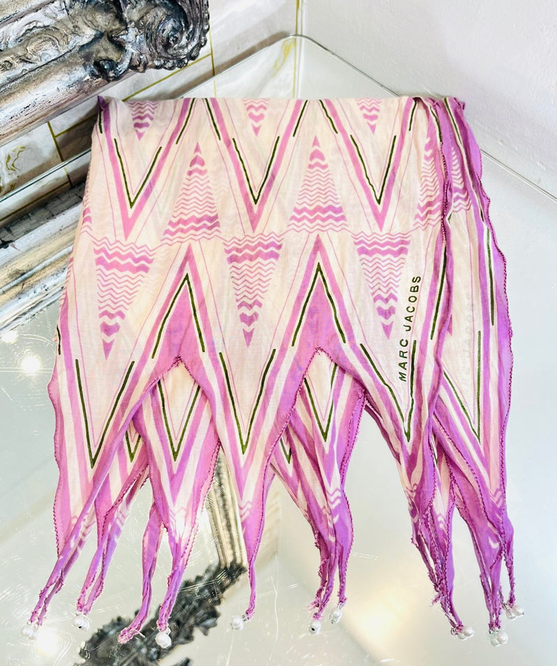 Marc Jacobs Aztec Print Cotton Scarf With Pearl Trim