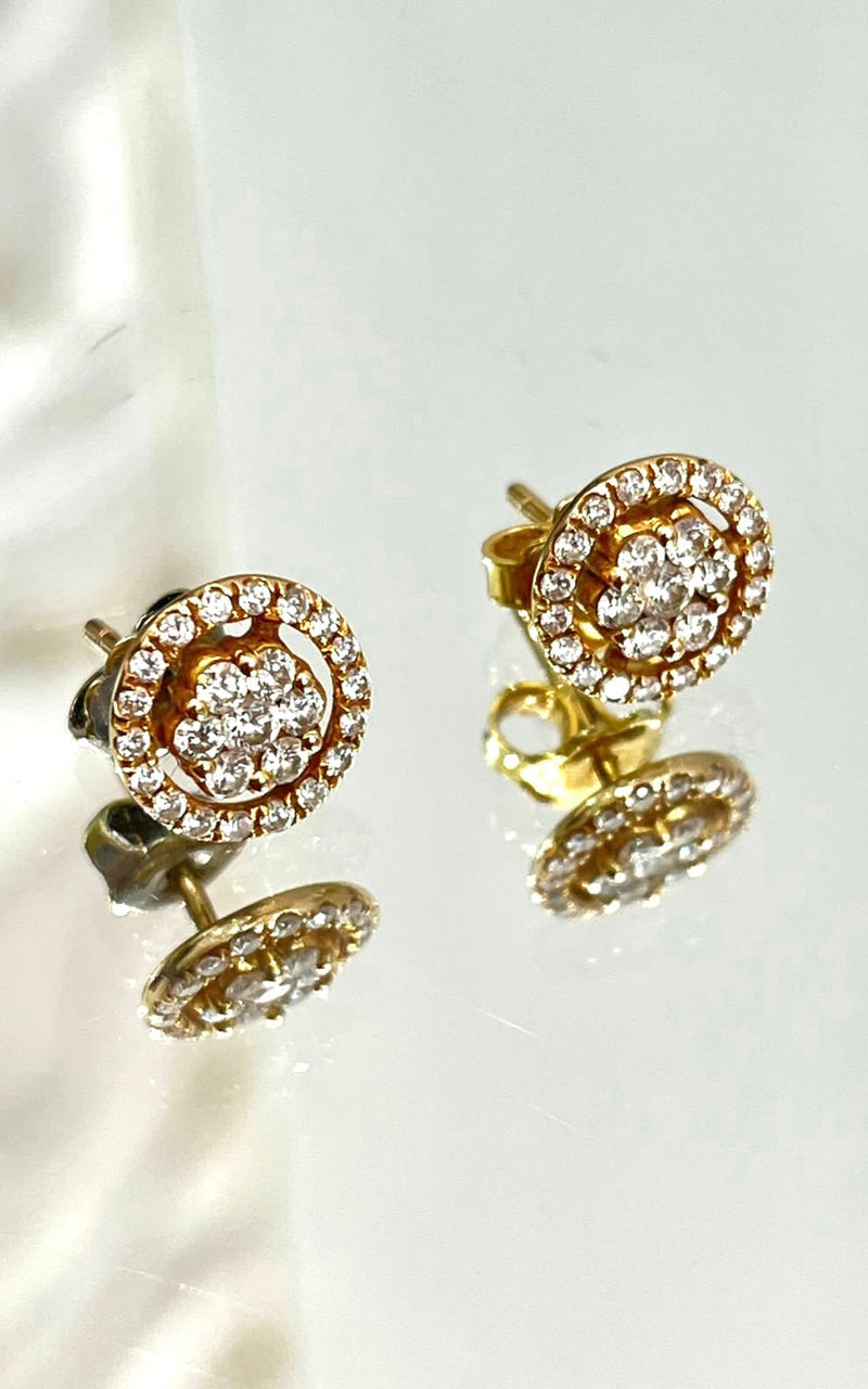 Diamond Halo Earrings In  14k Rose Gold