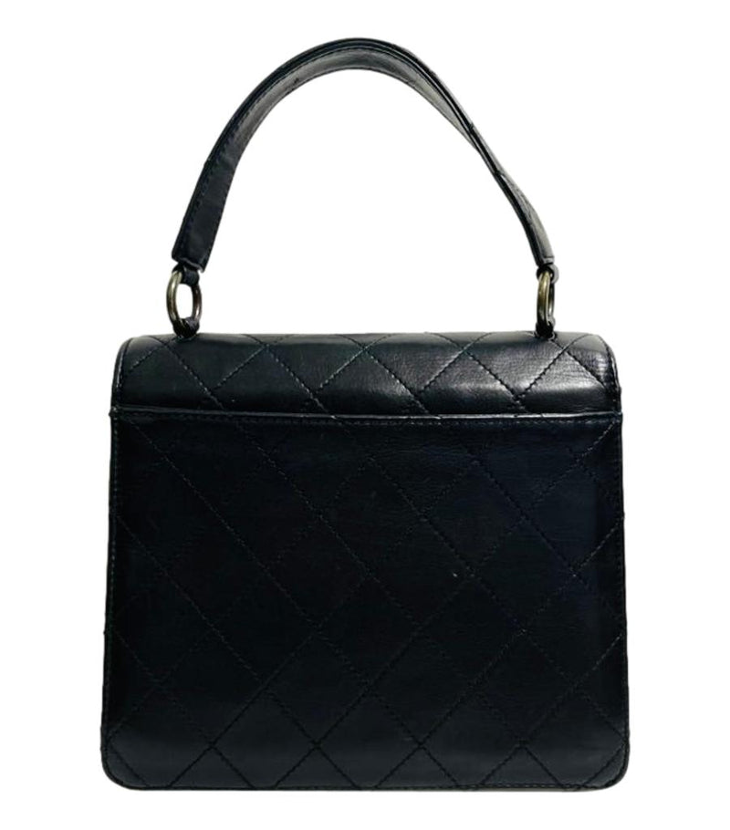 CHANEL Vintage Black Leather Quilted CC Backpack from Japan