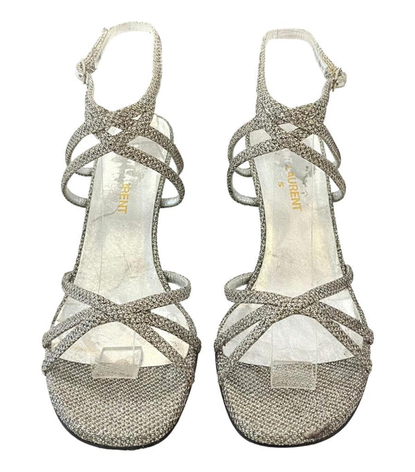 Saint Laurent Strappy Glitter Mesh Sandals. Size 35.5