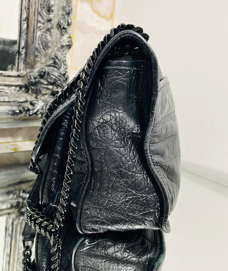 YSL - Saint Laurent Croc Embossed Leather Flap Bag