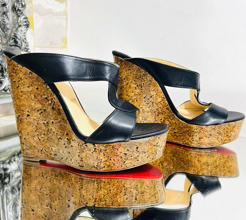 Christian Louboutin Leather & Cork Wedge Sandals. Size 38