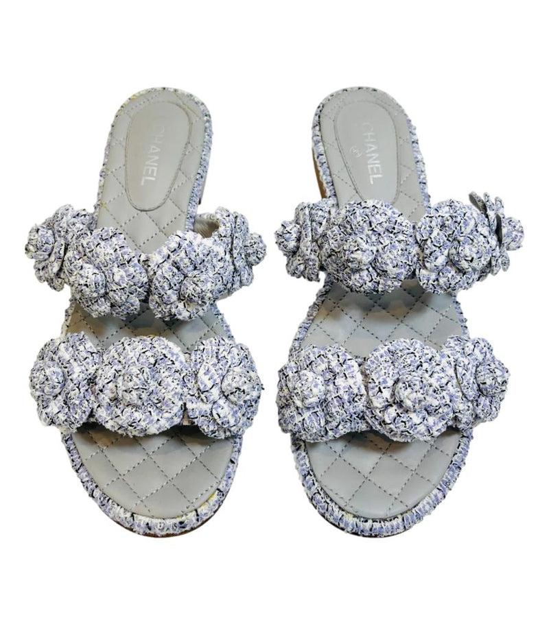 Chanel Camellia Flower Tweed Mules. Size 37