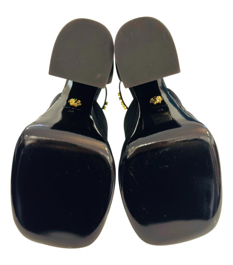 Versace Medusa Detail Satin Platform Sandals. Size 38