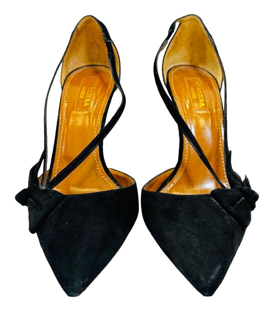 Aquazzura Bow Detailed Suede Heels. Size 39 Shush London