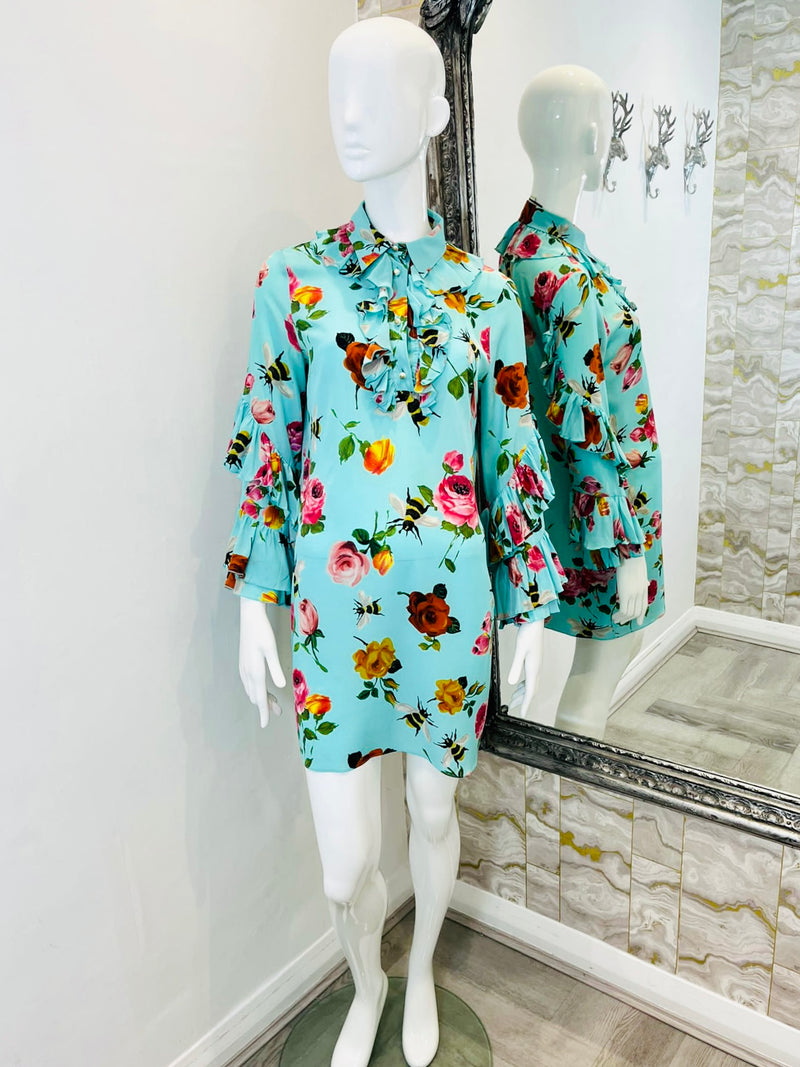 Gucci Silk Rose & Bee Print Dress. Size 42IT
