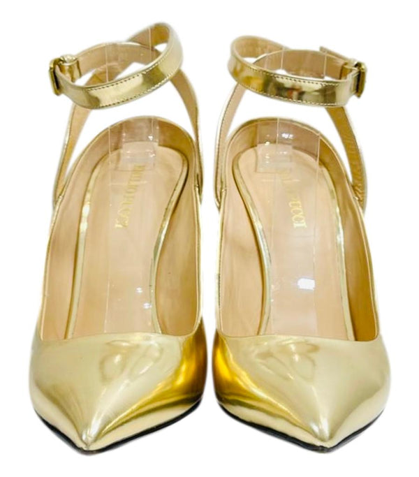 Emilio Pucci Metallic Ankle Strap Heels. Size 40