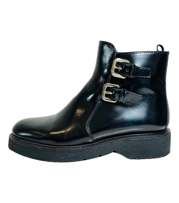 Prada Leather Buckle Detailed Combat Boots. Size 35