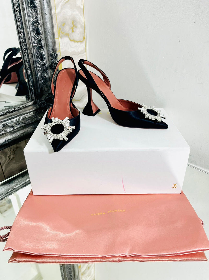 Amina Muaddi Satin & Crystal Heels. Size 35.5