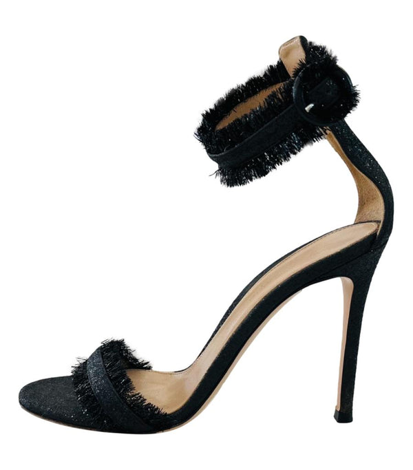 Gianvito Rossi Frayed Detail Suede Sandals. Size 37