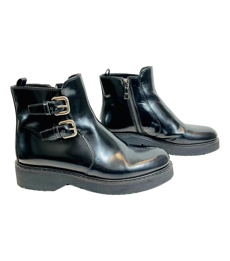 Prada Leather Buckle Detailed Combat Boots. Size 35