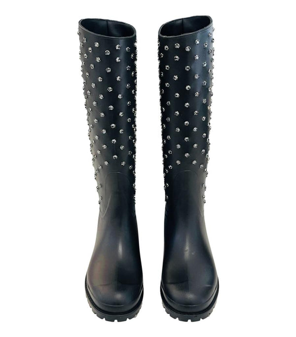 Saint Laurent Festival 25 Crystal Studded Rubber Rain Boots. Size 36