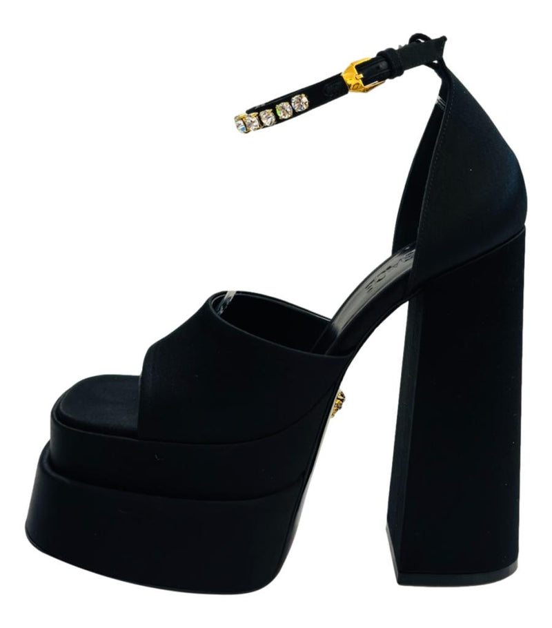 Versace Medusa Detail Satin Platform Sandals. Size 38