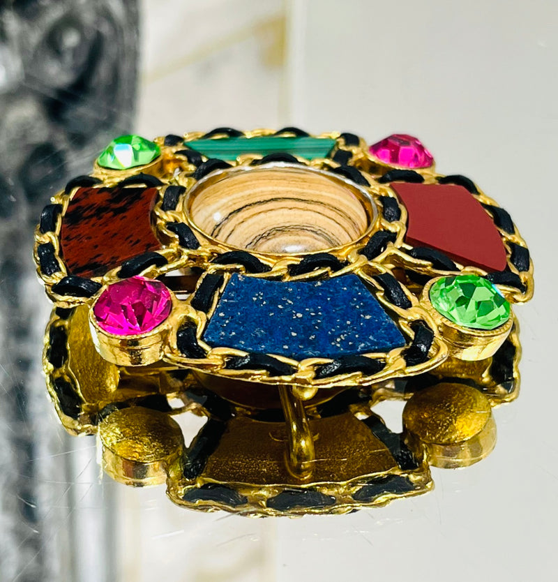 Chanel Vintage Gripoix Multi-Gemstone & Crystal Flower Brooch