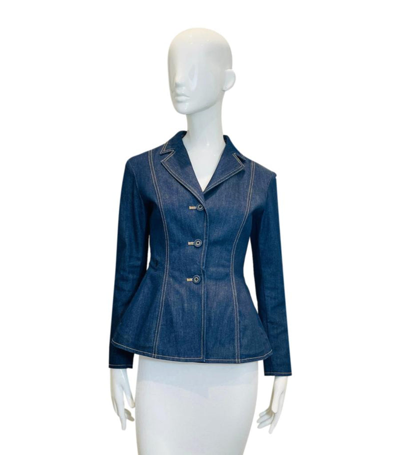 Christian Dior Denim Bar Jacket With Bee Embroidery. Size 38FR