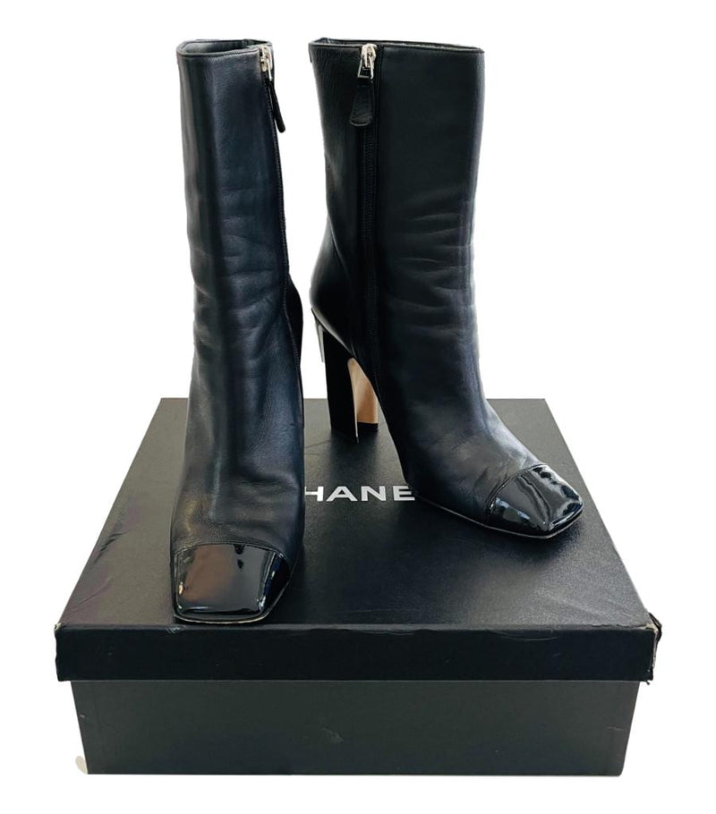 Chanel Leather Boots With Patent Leather Toe. Size 40