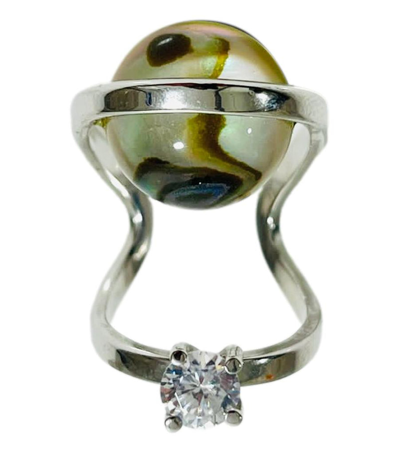 Fendi Mother-Of-Pearl & Crystal Palladium Ring