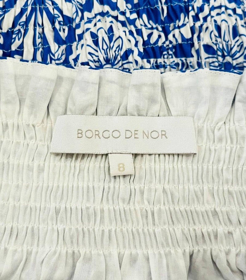 Borgo De Nor Off-Shoulder Tiered Cotton Dress. Size 8