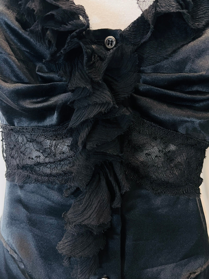 Prada Ruffle & Lace Detailed Silk Top. Size 42IT