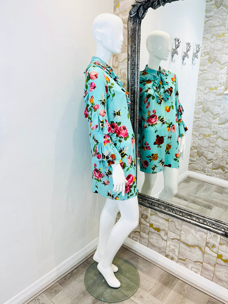 Gucci Silk Rose Bee Print Dress. Size 42IT Shush London