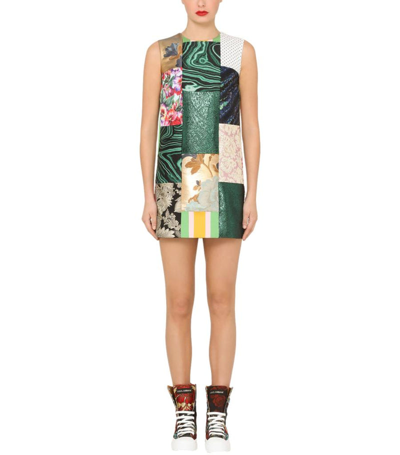 Dolce & Gabbana Brocade & Lame Patchwork Dress. Size 44IT