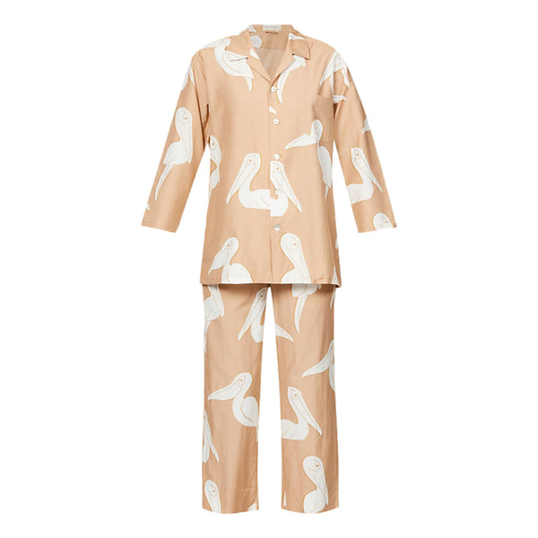 Olivia Von Halle Cotton & Silk Pelican Print Pyjamas. Size S