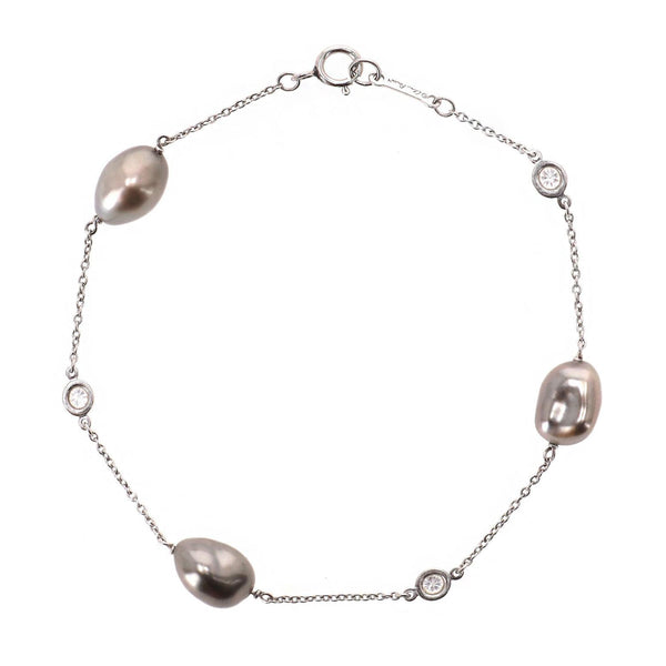 Tiffany & Co. Platinum Tahitian Pearl & Diamond Bracelet By Elsa Peretti