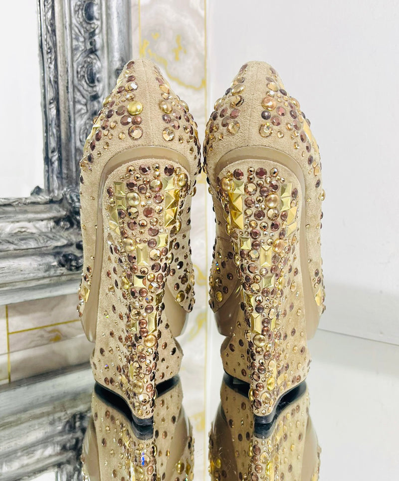 Gianmarco Lorenzi Crystal & Stud Suede Wedges. Size 37