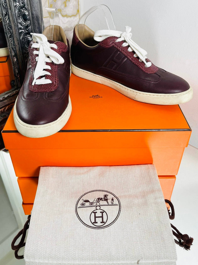 Hermes Leather & Lizard Skin 'H' Sneakers. Size 40