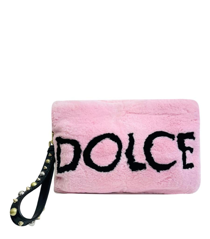 Dolce & Gabbana  Logo Wristlet Rabbit Fur Clutch Bag