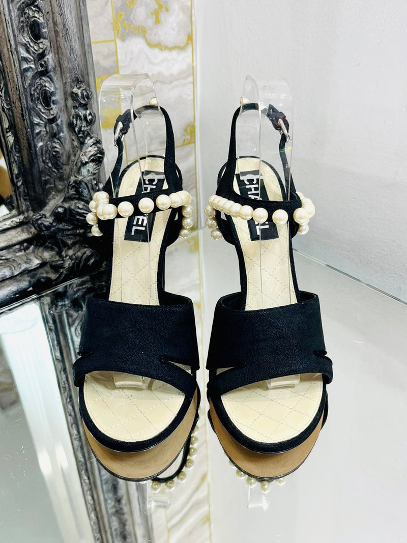 Chanel Pearl Trim Midi Heels. Size 40