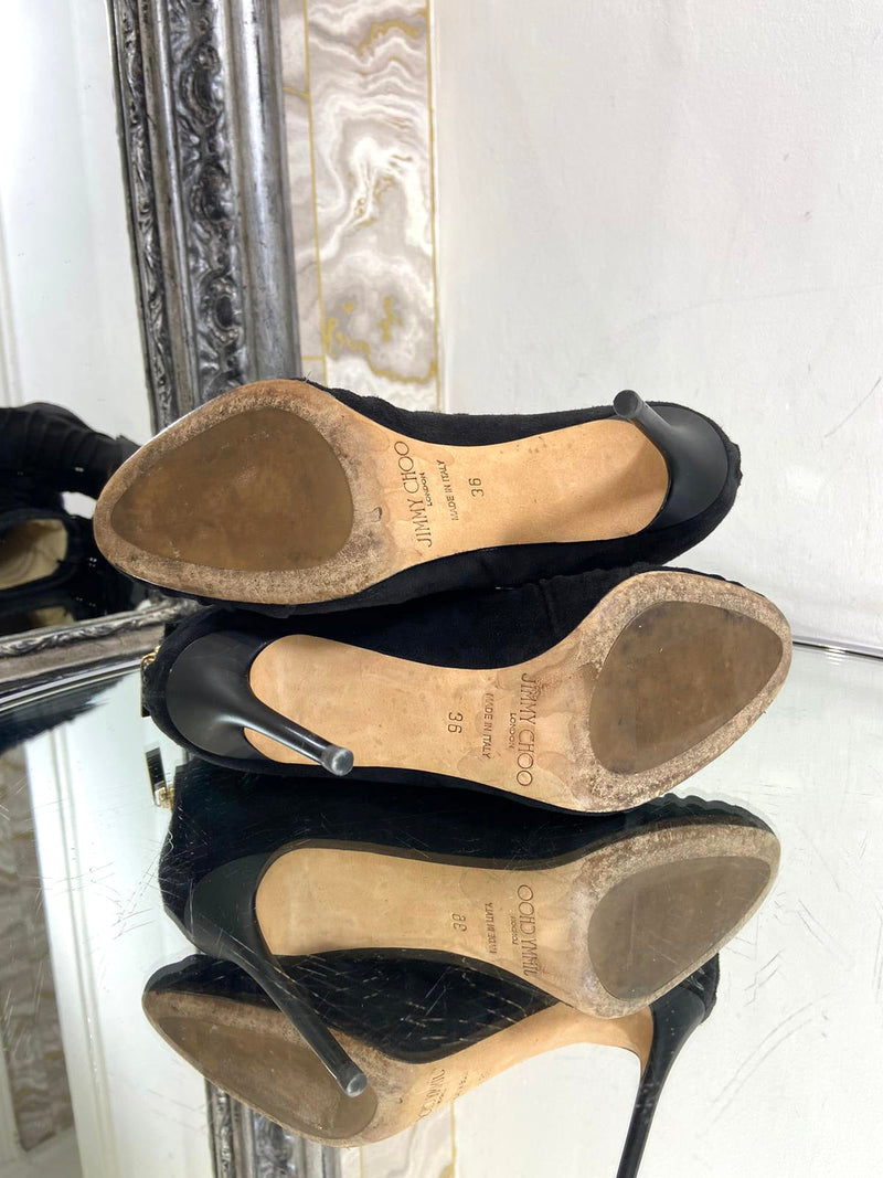 Jimmy Choo Open Toe Suede Tassel Booties. Size 36 Shush London