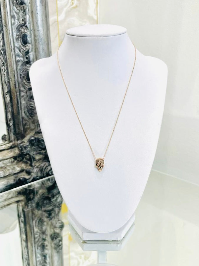 Cesare Bizotto Black Diamond & Ruby Skull 18k Gold Necklace