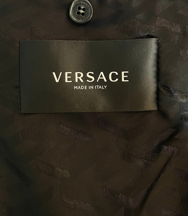 Versace Leather Jacket With Greca Fur Collar. Size 46IT