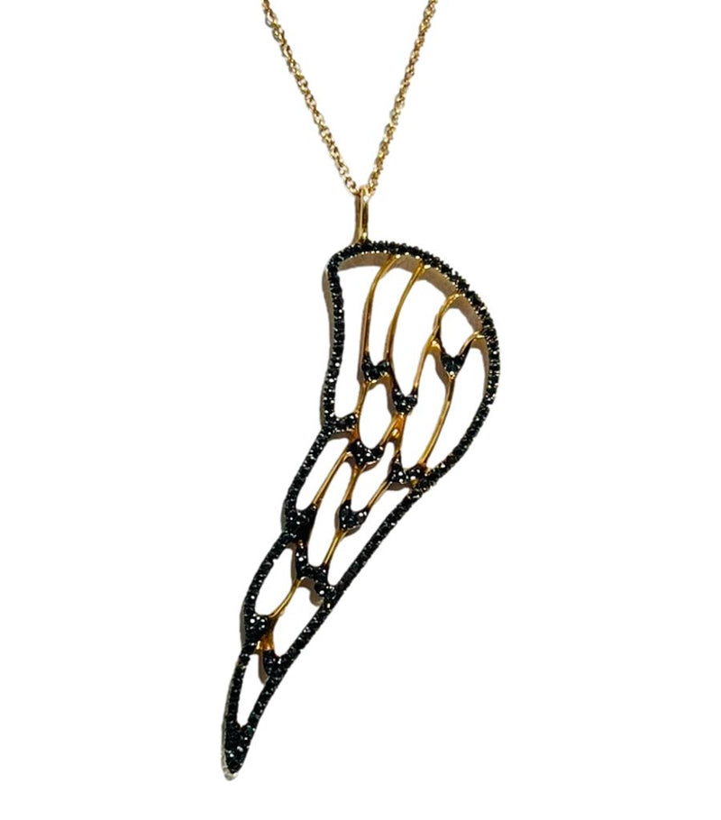18k Gold & Black Diamond Angel Wing Necklace
