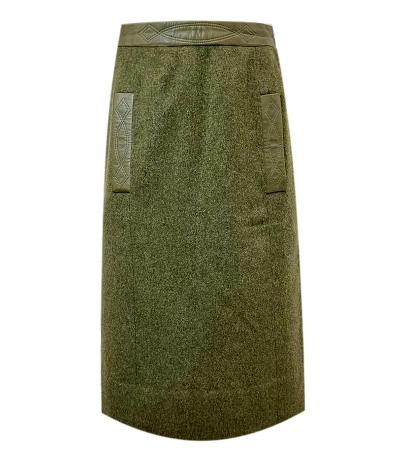 Hermes Wool, Cashmere & Leather Skirt. Size 38FR