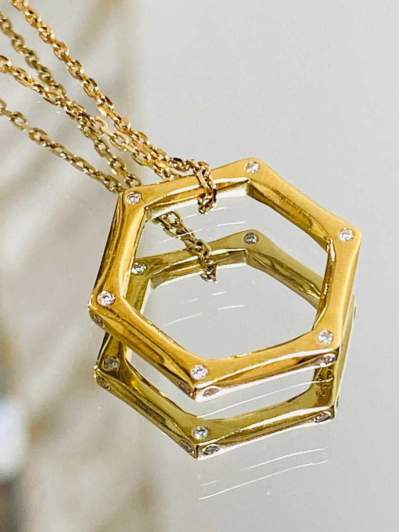 Diamond & 18k Gold Open Hexagon Pendant Necklace