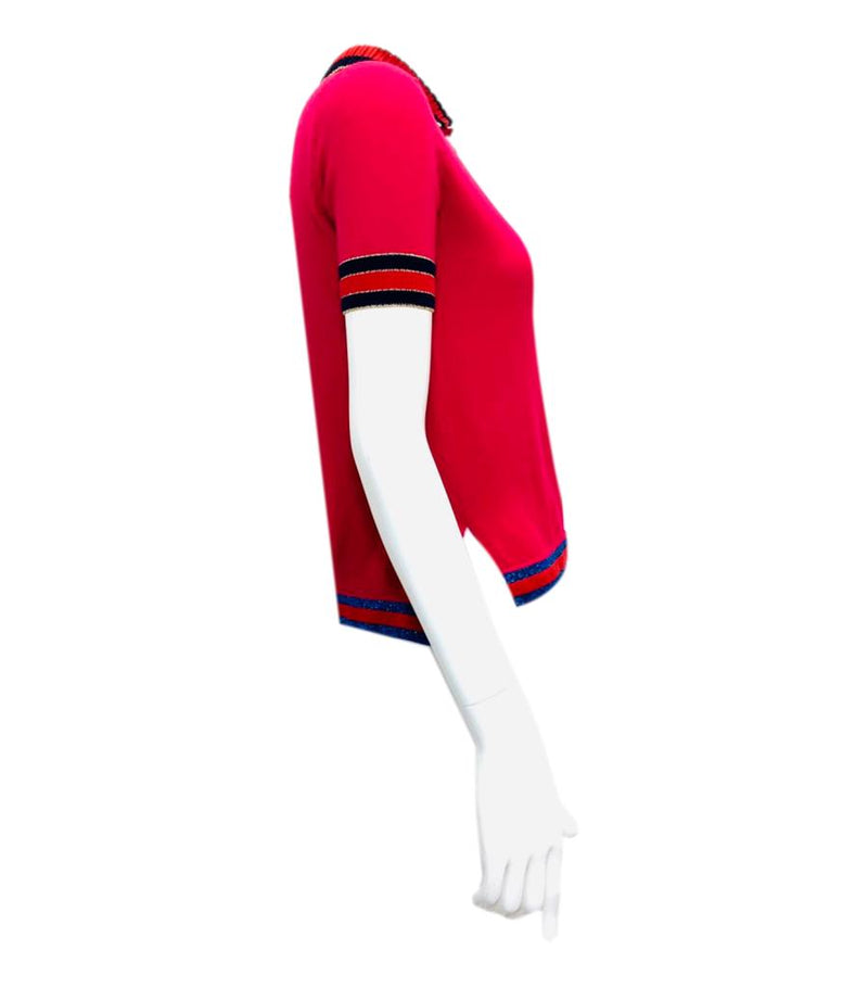 Gucci Wool Polo Top With Crystal Strawberries. Size S