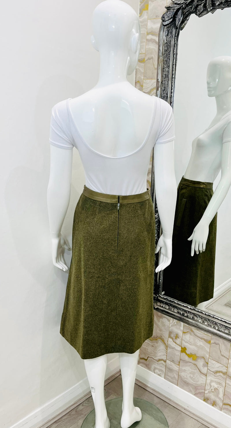 Hermes Wool, Cashmere & Leather Skirt. Size 38FR