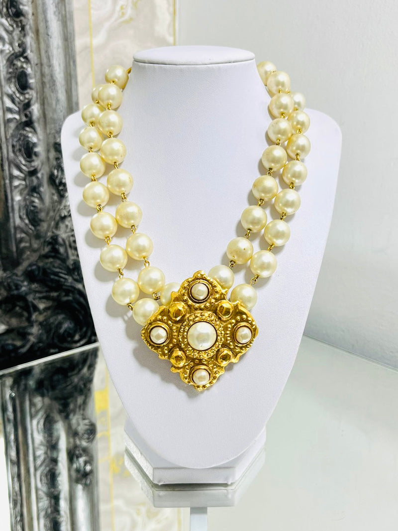 Chanel 1980's Vintage Pearl & 24k Gold Plated Necklace
