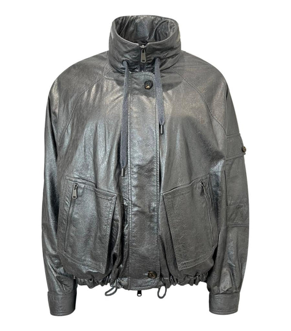 Brunello Cuccinelli Metallic Leather & Mink Fur Jacket. Size S