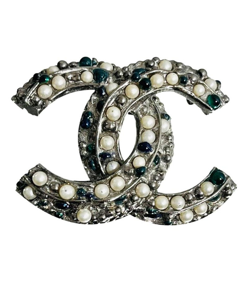Chanel 'CC' Logo Pearl & Cabochon Brooch