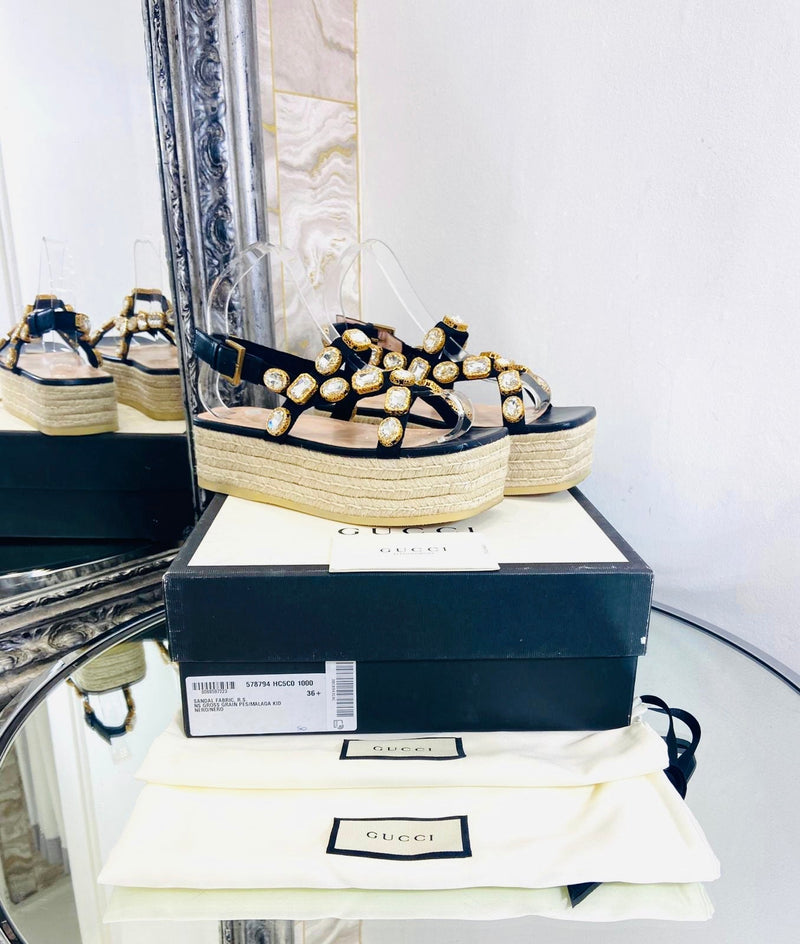 Gucci Crystal/Leather Espadrille Sandals. Size 36.5